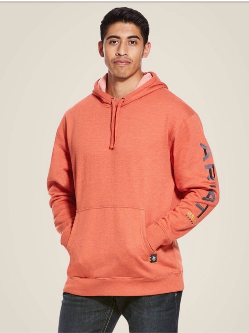 Ariat Rebar Men's Hoodie Sweatshirt Volcanic Orange Logo Sleeve XXL Tall